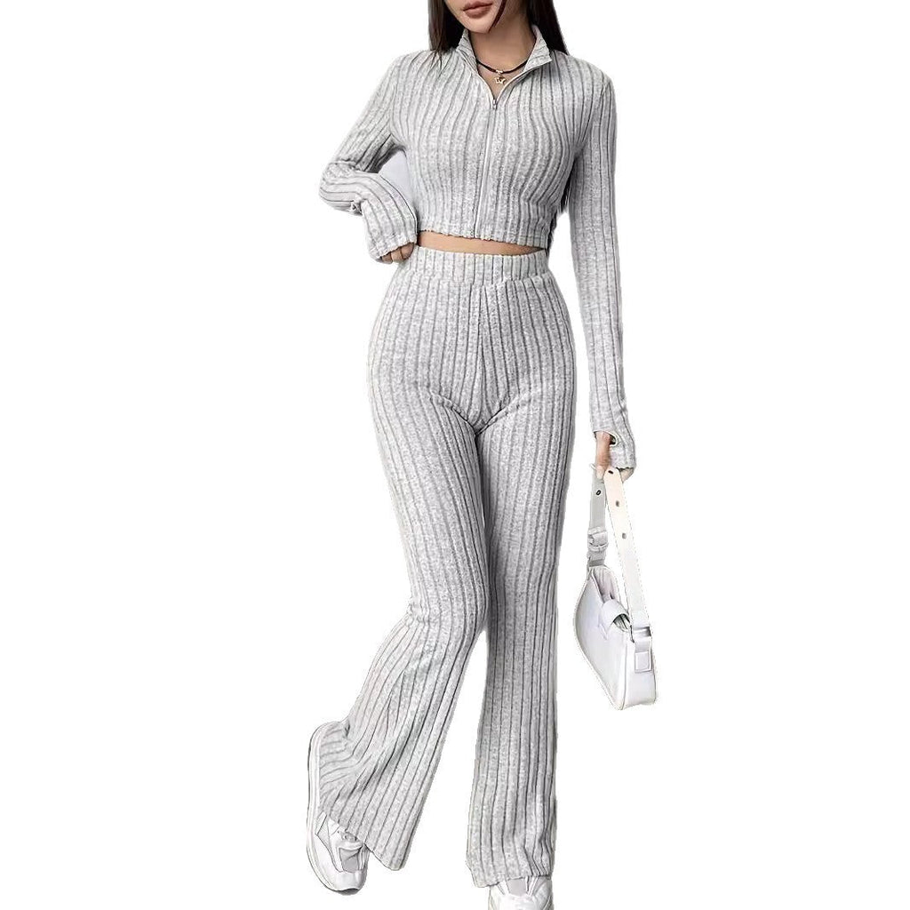 Women's Crop Pullover and Flared Pants Set