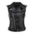 Women's Biker Leather Vest with Asymmetrical Zipper