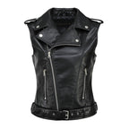 Women's Biker Leather Vest with Asymmetrical Zipper