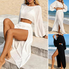 Women's Airy Maxi Skirt with Side Slits and Open Structure