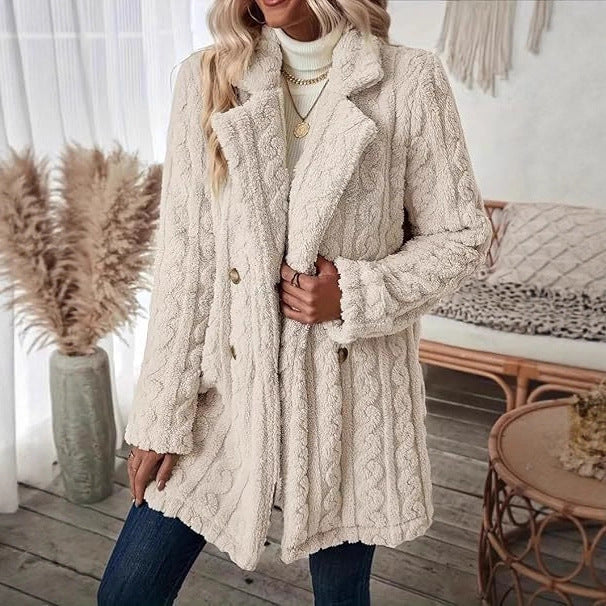 Women's Textured Hooded Coat with Large Buttons