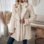Women's Textured Hooded Coat with Large Buttons