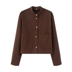 Women's Cotton Jacket with Button Placket and Pockets