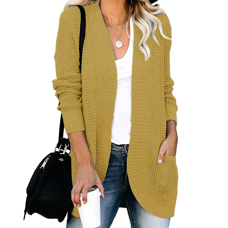 Women's Casual Knit Coat with Pockets and Open Front
