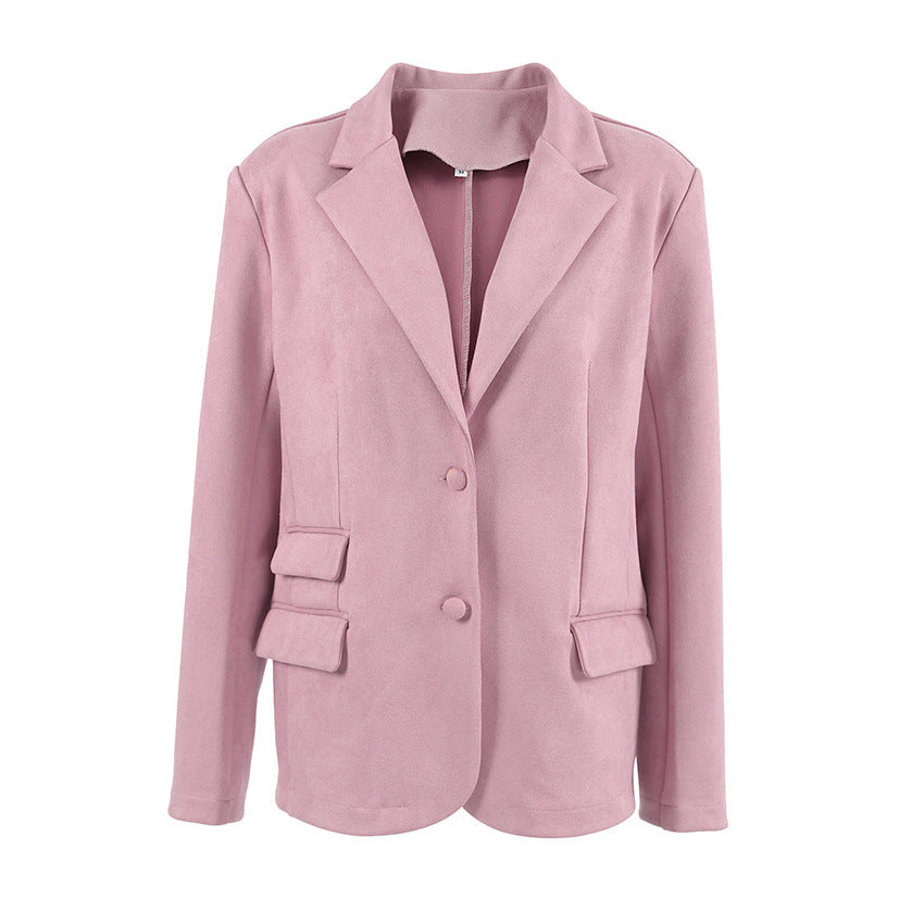 Women's Elegant Oversized Blazer in Fine Faux Suede