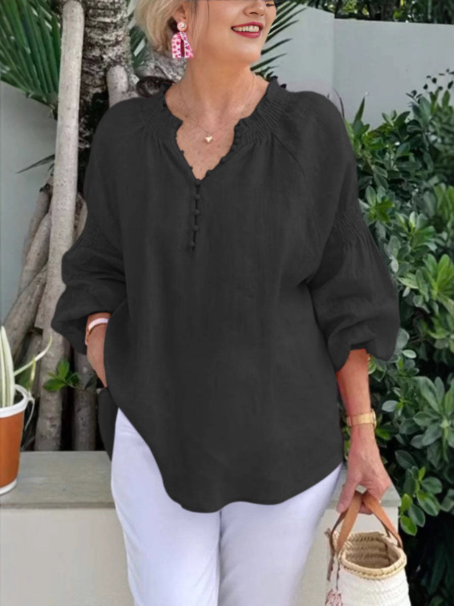 Casual Blouse with Balloon Sleeves