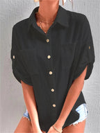 Women's Short-Sleeve Shirt with Patch Pockets and Relaxed Fit
