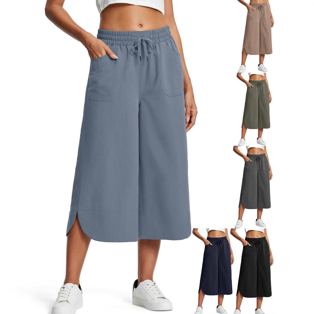 Women's Comfortable Culottes with Elastic Waist and Practical Pockets