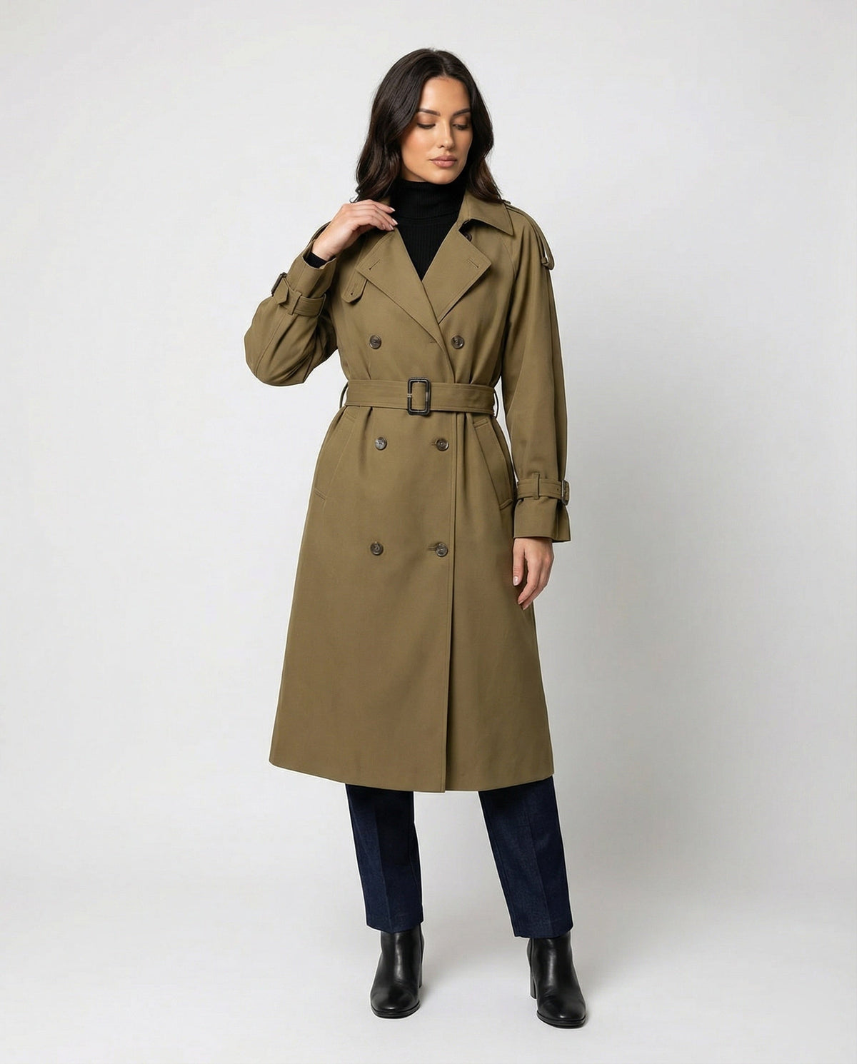 Double-Breasted Women's Trench Coat with Belt