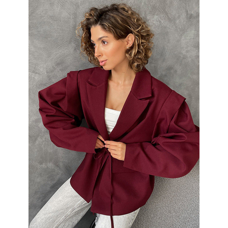 Elegant Oversized Blazer with Belt Detail