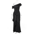 Women's Floor-Length Evening Dress with Asymmetric Cut and V-Neck