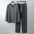 Women's Comfortable Cotton Loungewear Set with Henley Neckline and Drawstring Pants