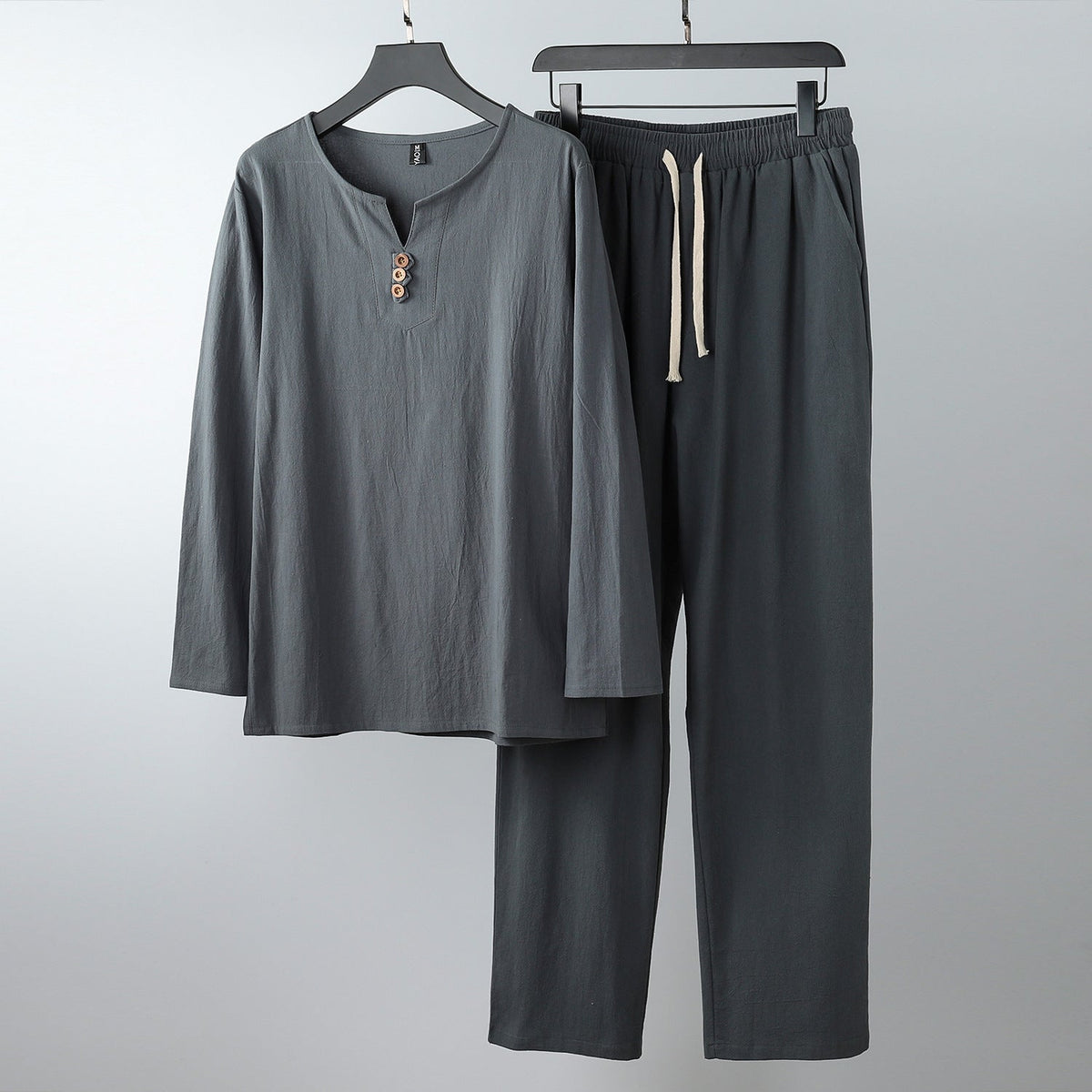Women's Comfortable Cotton Loungewear Set with Henley Neckline and Drawstring Pants