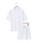 Men's relaxed jersey set with extended round neck t-shirt and elastic drawstring shorts