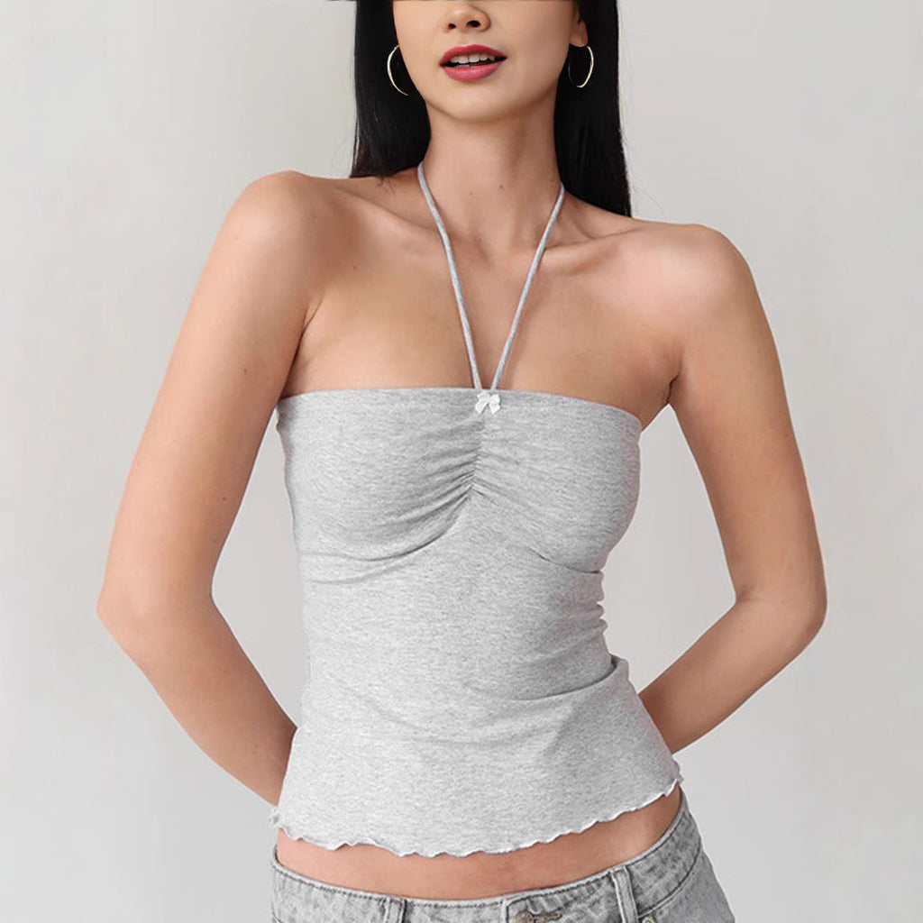 Women's Bandeau Top with Delicate Ruffle Details and Adjustable Straps