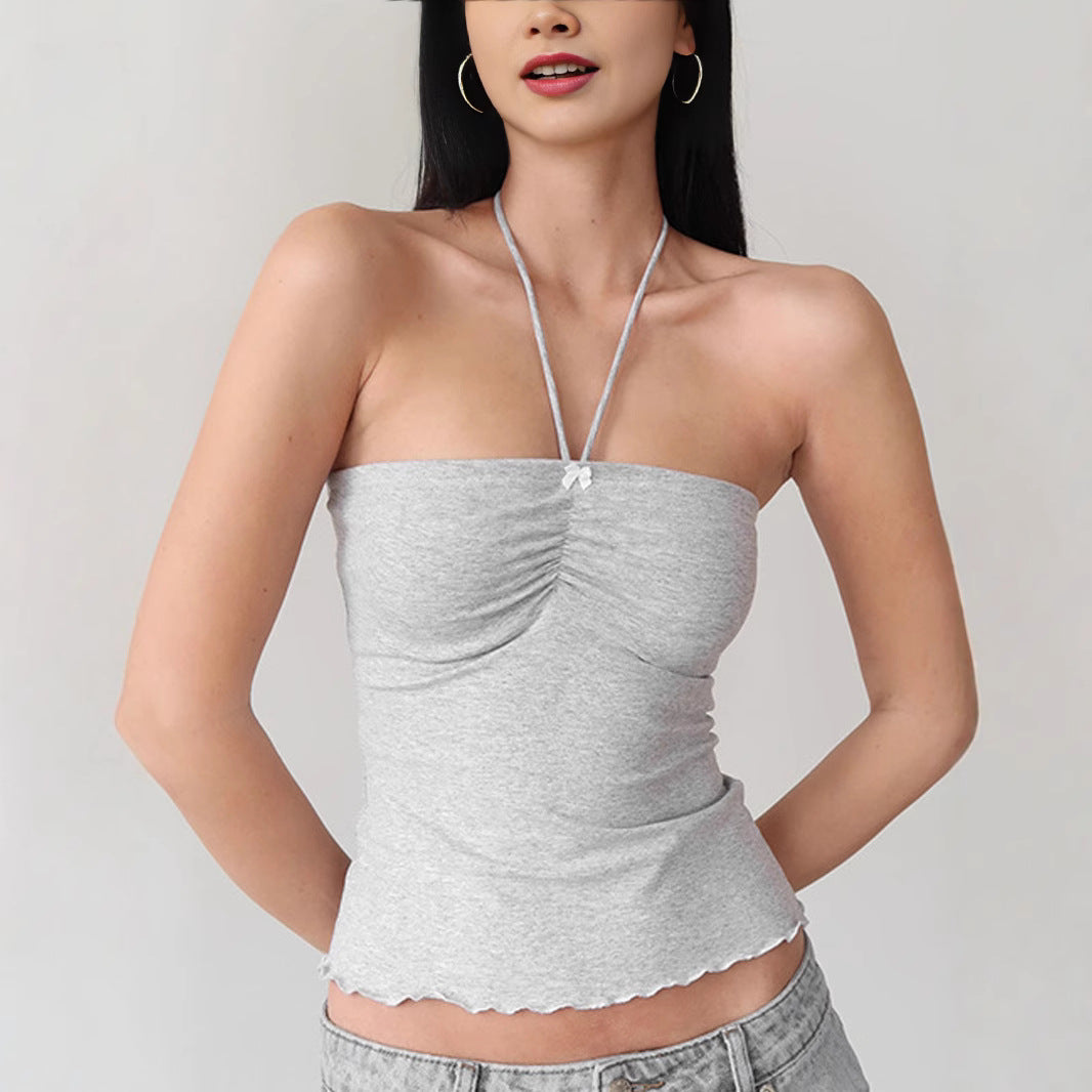 Women's Bandeau Top with Delicate Ruffle Details and Adjustable Straps