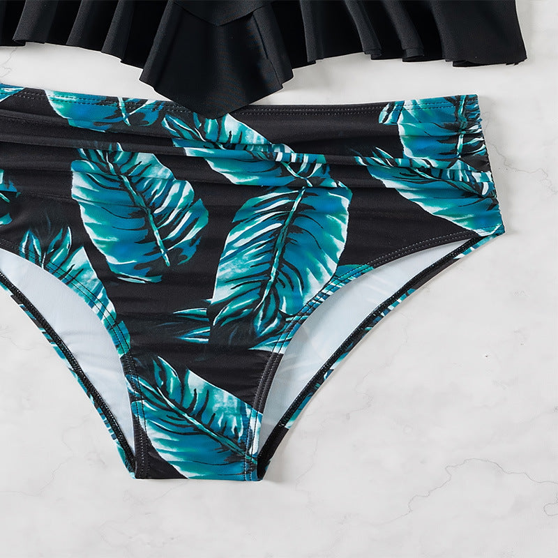 Women's Swim Top with Ruffle Detail and High Leg Cut