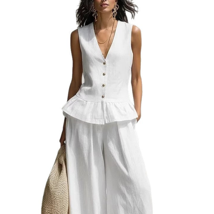 Women's Casual Peplum Jumpsuit with Button Details