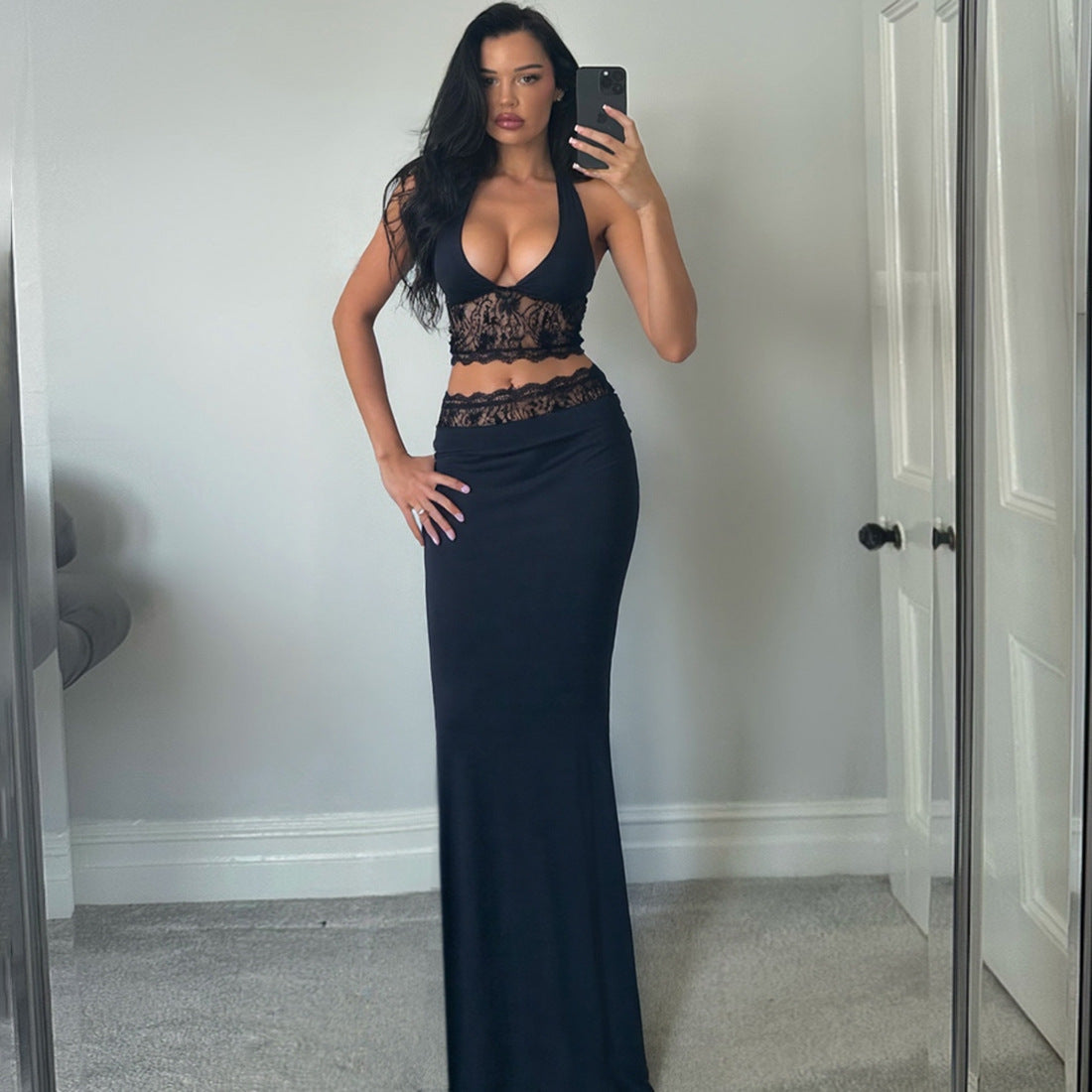 Women's Elegant Two-Piece Set with Lace Trim