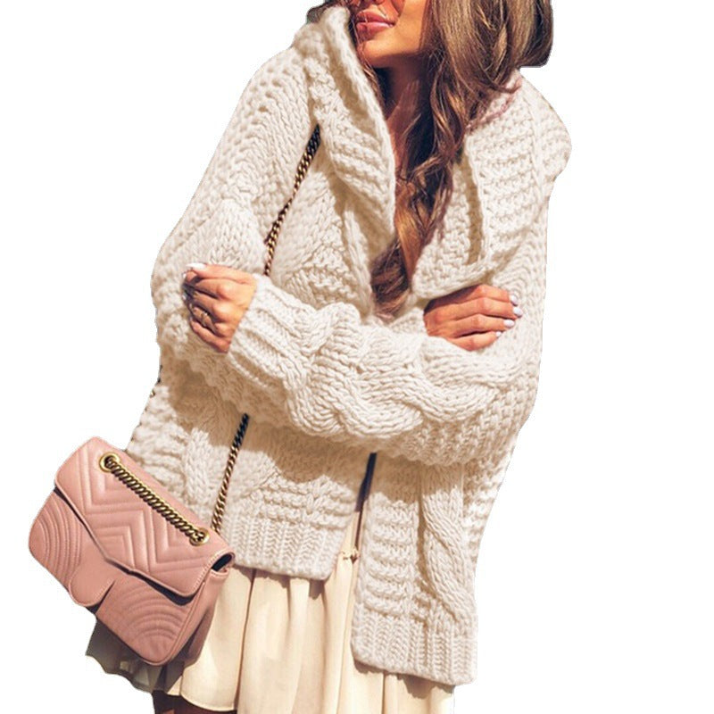 Women's Chunky Knit Cardigan in Relaxed Oversized Style with Shawl Collar and Large Pockets