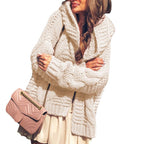 Women's Chunky Knit Cardigan in Relaxed Oversized Style with Shawl Collar and Large Pockets