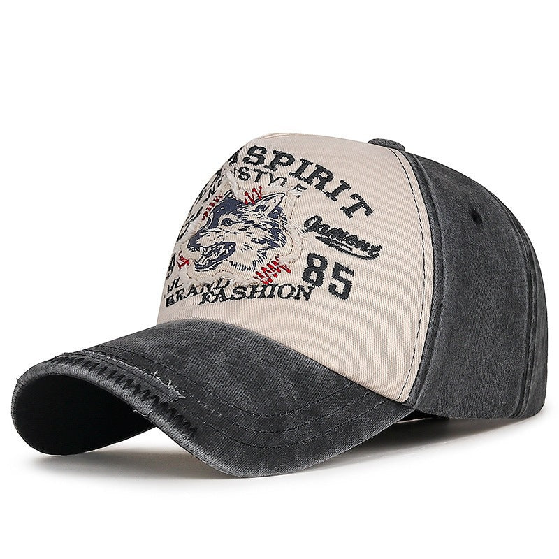 Men's Vintage-Inspired Embroidered Wolf Cap