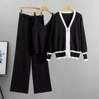 Women's Casual Knit Loungewear Set with Zip Cardigan and Wide-Leg Pants