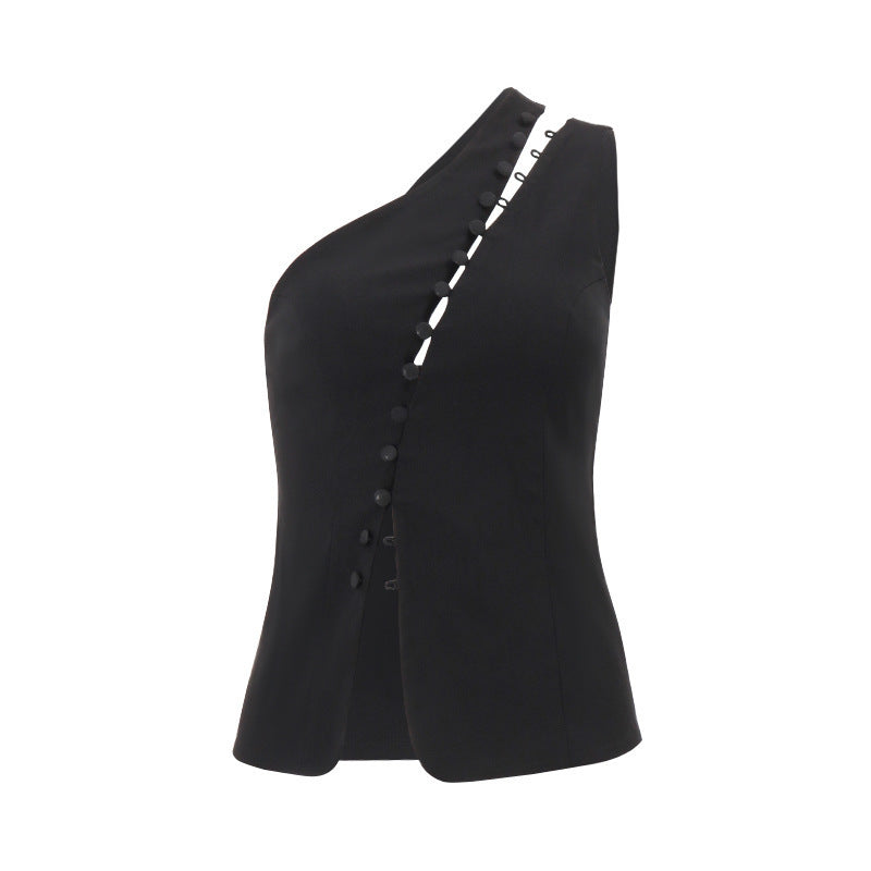 Women's Asymmetrical Blouse with Button Details