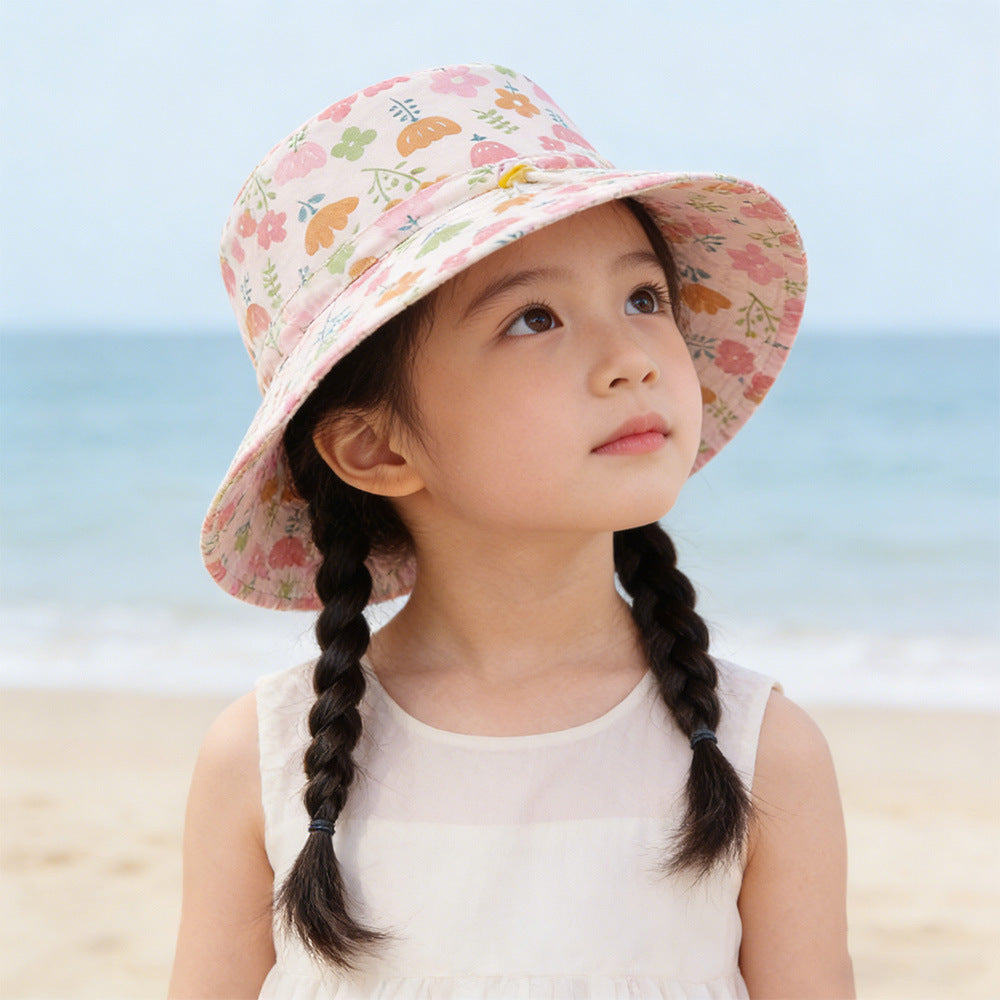Unisex Kids' Wide Brim Sun Hat with Chin Strap and Unicorn Print
