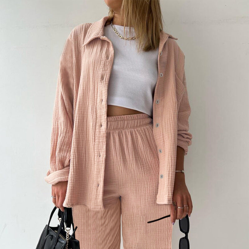 Women's Casual Two-Piece Set in Textured Lightweight Fabric