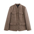 Women's Elegant Plaid Jacket with Button Placket and Pockets