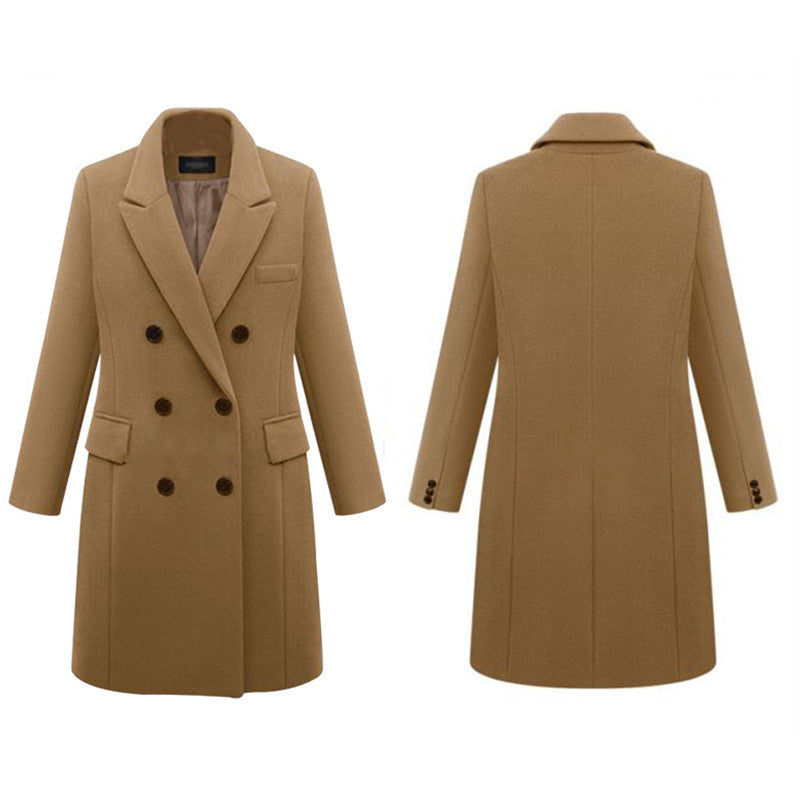 Women's Elegant Double-Breasted Wool Coat with Pockets