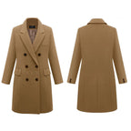 Women's Elegant Double-Breasted Wool Coat with Pockets