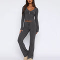 Women's Cozy Lounge Set with Long Top and Flared Pants