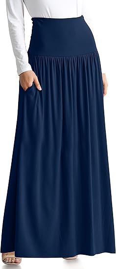 Women's Maxi Skirt with Elastic Waistband and Pockets