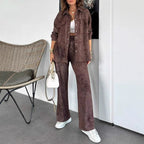 Women's Casual Blouse and Pants Set in Soft Material with Special Textures