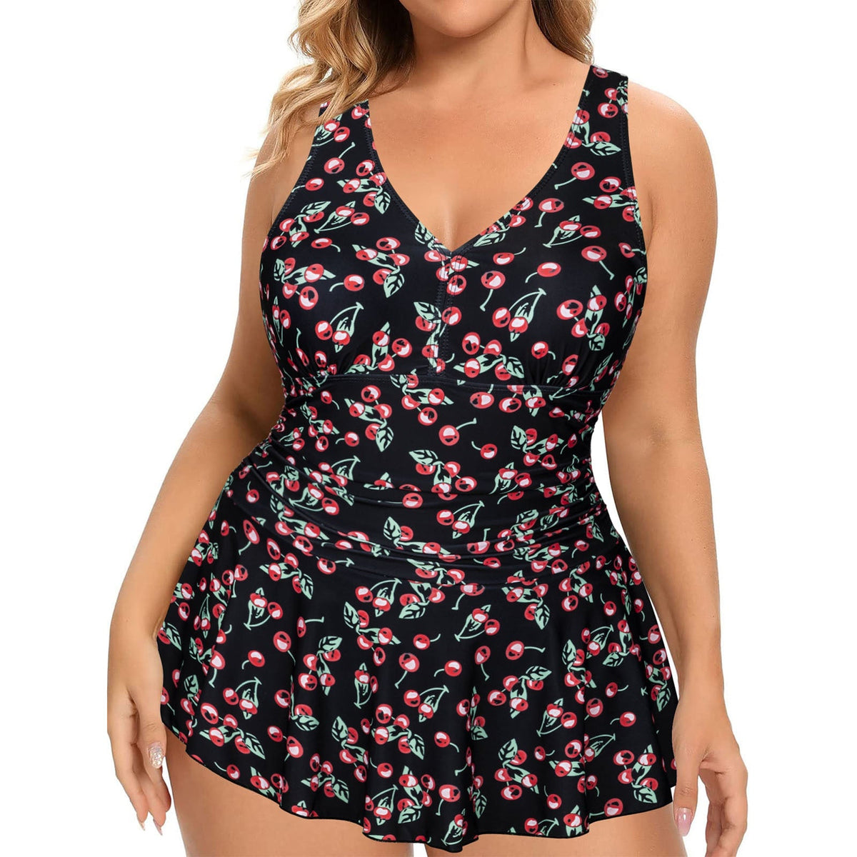 Women's Ruffled Swimsuit with Cherry Print