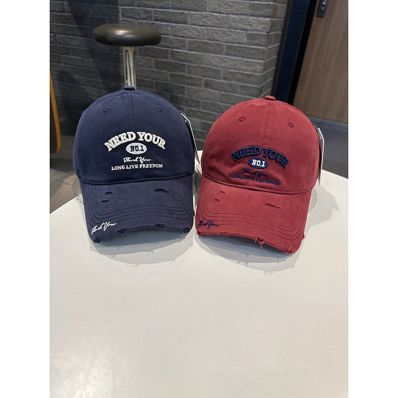 Men's Distressed Cotton Embroidered Baseball Cap