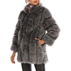 Women's Luxurious Faux Fur Coat with Voluminous Sleeves