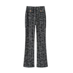 Women's Elegant Plaid Trousers with Slim Cut and Decorative Buttons