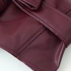 Women's Elegant Faux Leather Jacket with Tie Belt