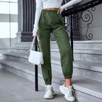 Women's Cargo Pants with Elastic Waist and Side Pockets