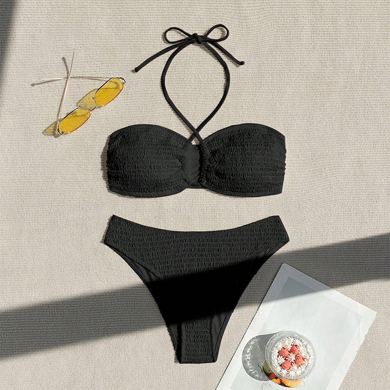 Women's Bandeau Bikini with Lace-Up Details and High-Cut Legs