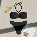 Women's Bandeau Bikini with Lace-Up Details and High-Cut Legs