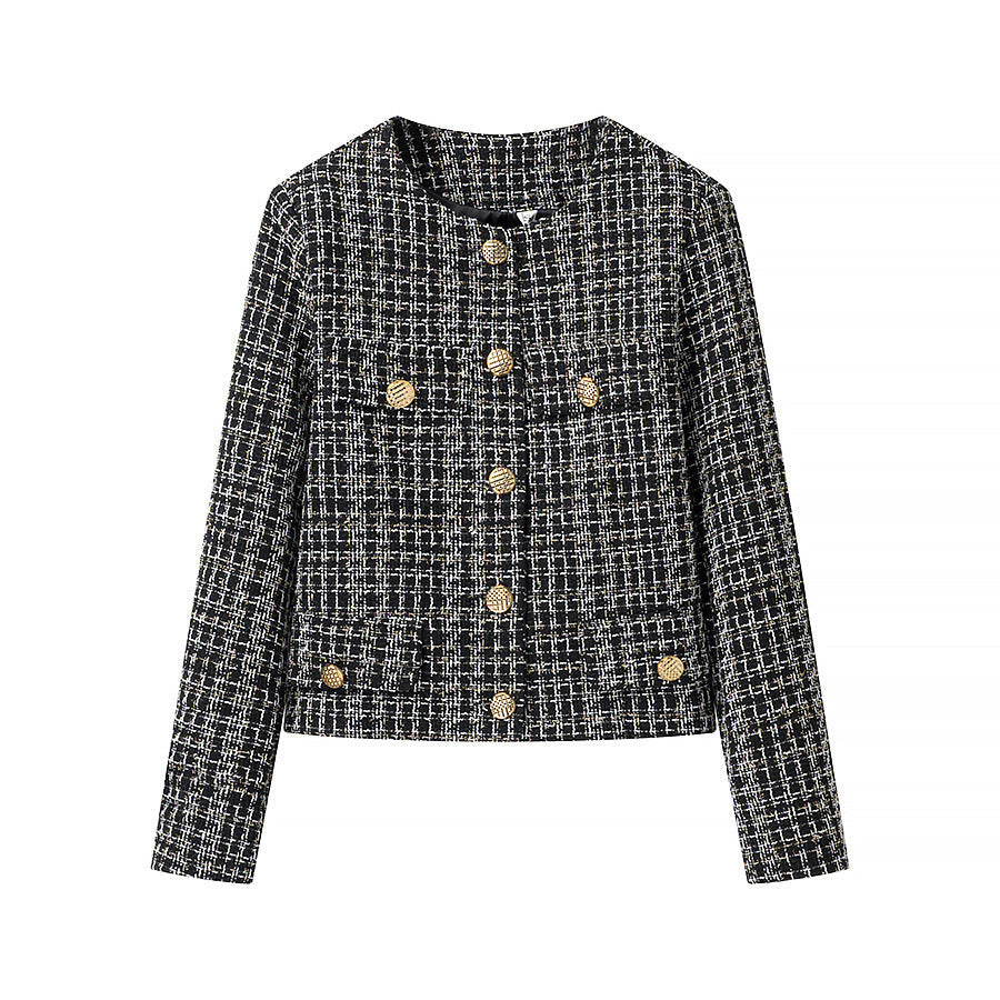 Women's Elegant Tweed Jacket with Gold Buttons