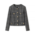 Women's Elegant Tweed Jacket with Gold Buttons