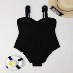 Women's Swimwear with Elegant Wave Pattern and Ruffle Accents