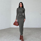 Women's Elegant Fitted Maxi Dress with Draped Detail