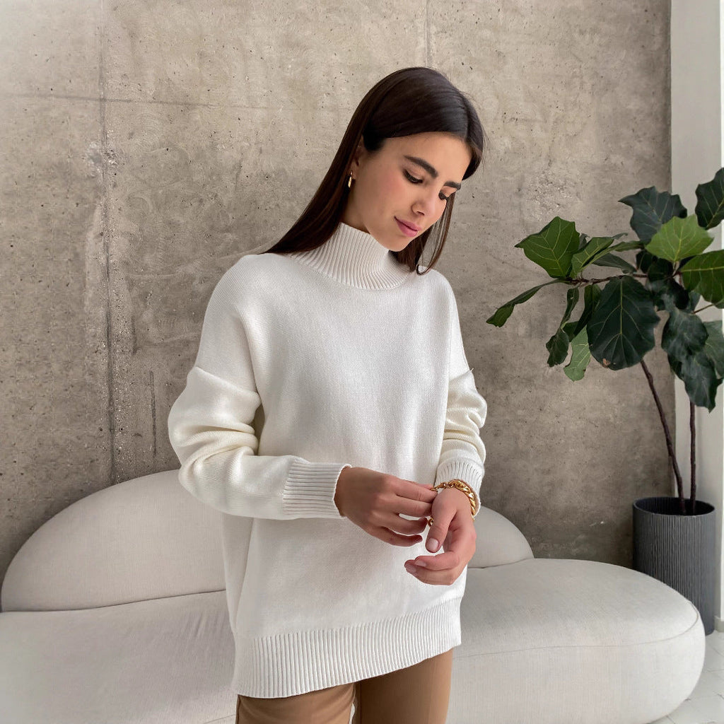 Elegant Knit Sweater with High Collar