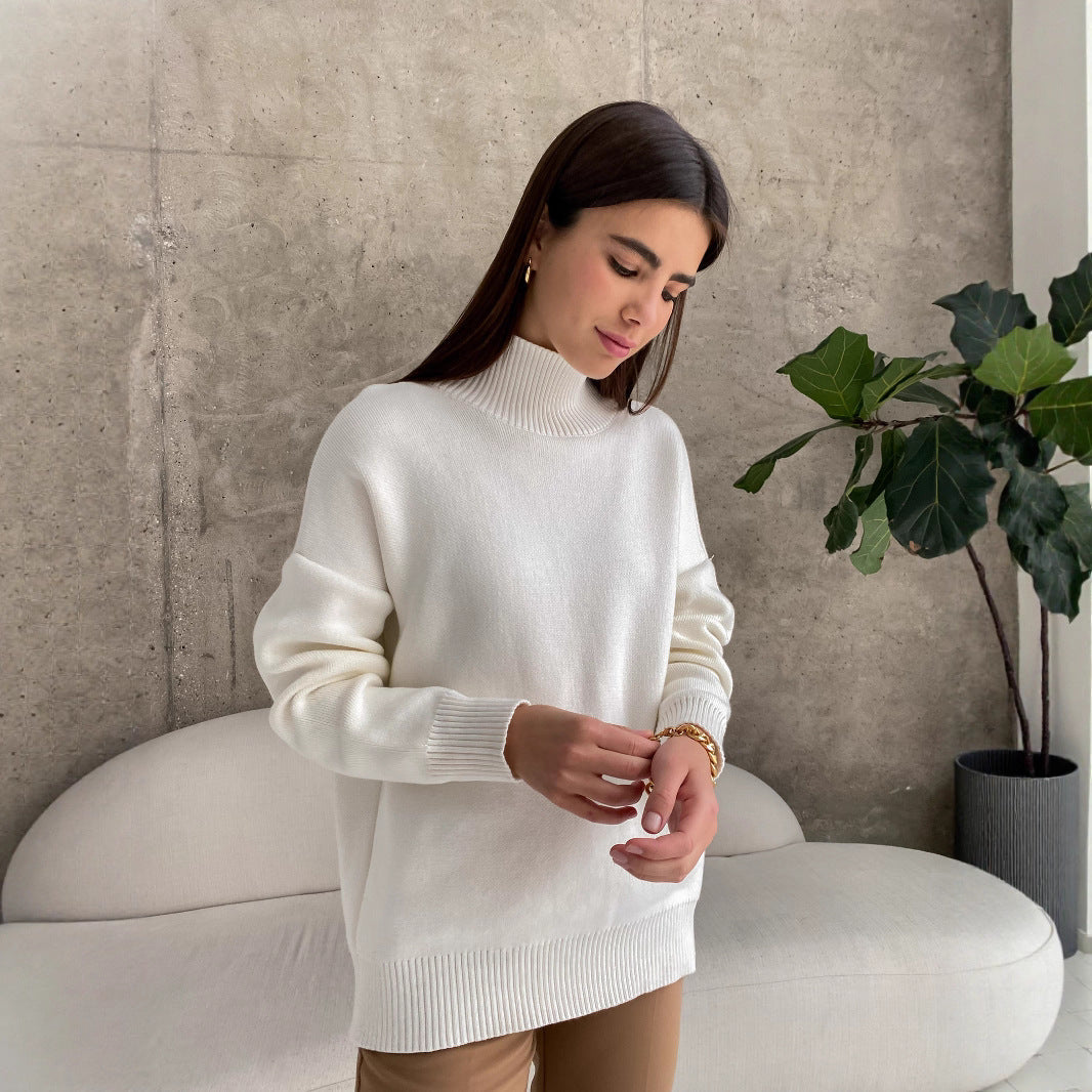 Elegant Knit Sweater with High Collar